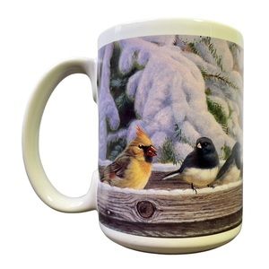 Eklund's 2000 Entertaining Friends Winter Coffee Mug Cardinal Juncos Chickadee